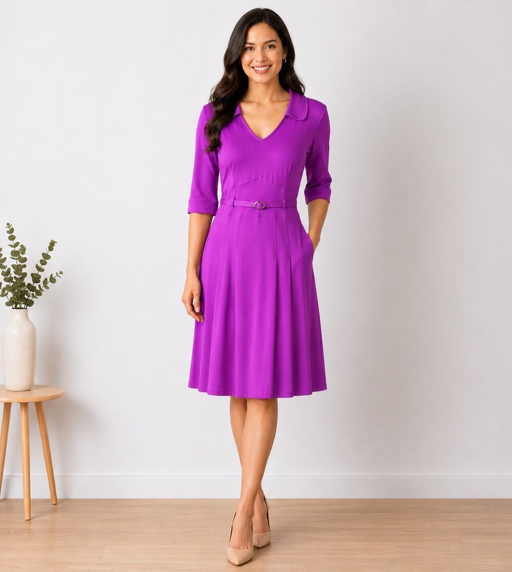 Vintage Chadwick's Purple 1970s Polyester Spandex Dress Women's Size 6 80s Retro